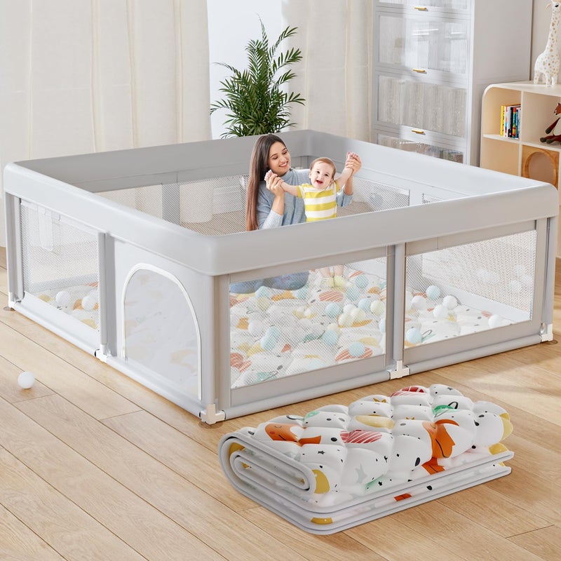 Hiaksedt Baby Playpen with Mat Small Playpen for Babies and Toddlers 50 x 50 inch Baby Fence Playards - Image 1